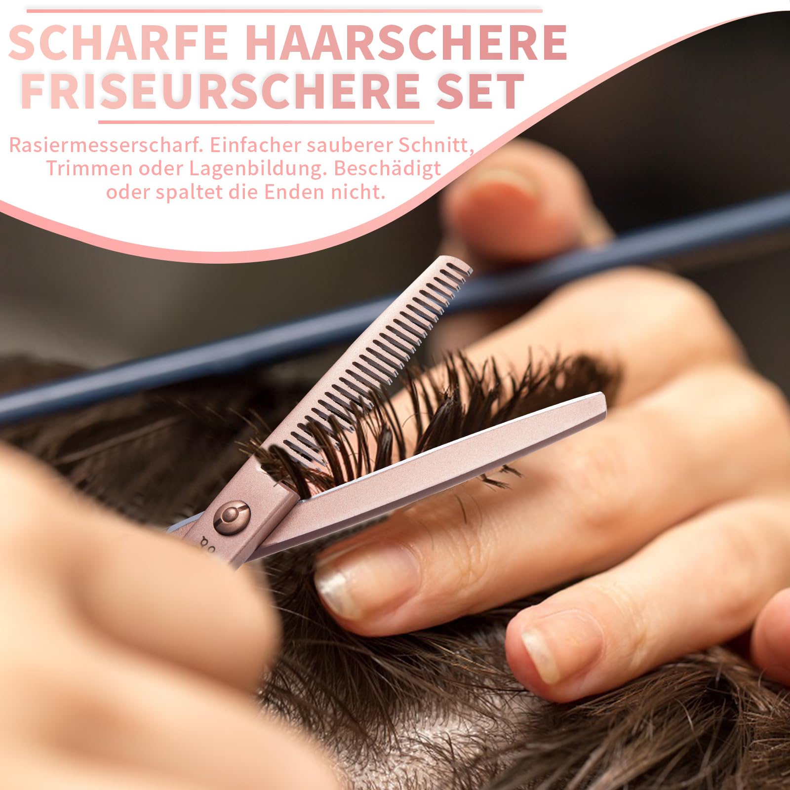 PURPLEBIRD Friseurscheren Profi, Haarschere Friseurschere Set aus Edelstahl Haarschneideschere und Effilierschere für Barbier/Friseur/Anfänger 10 Stück Roségold