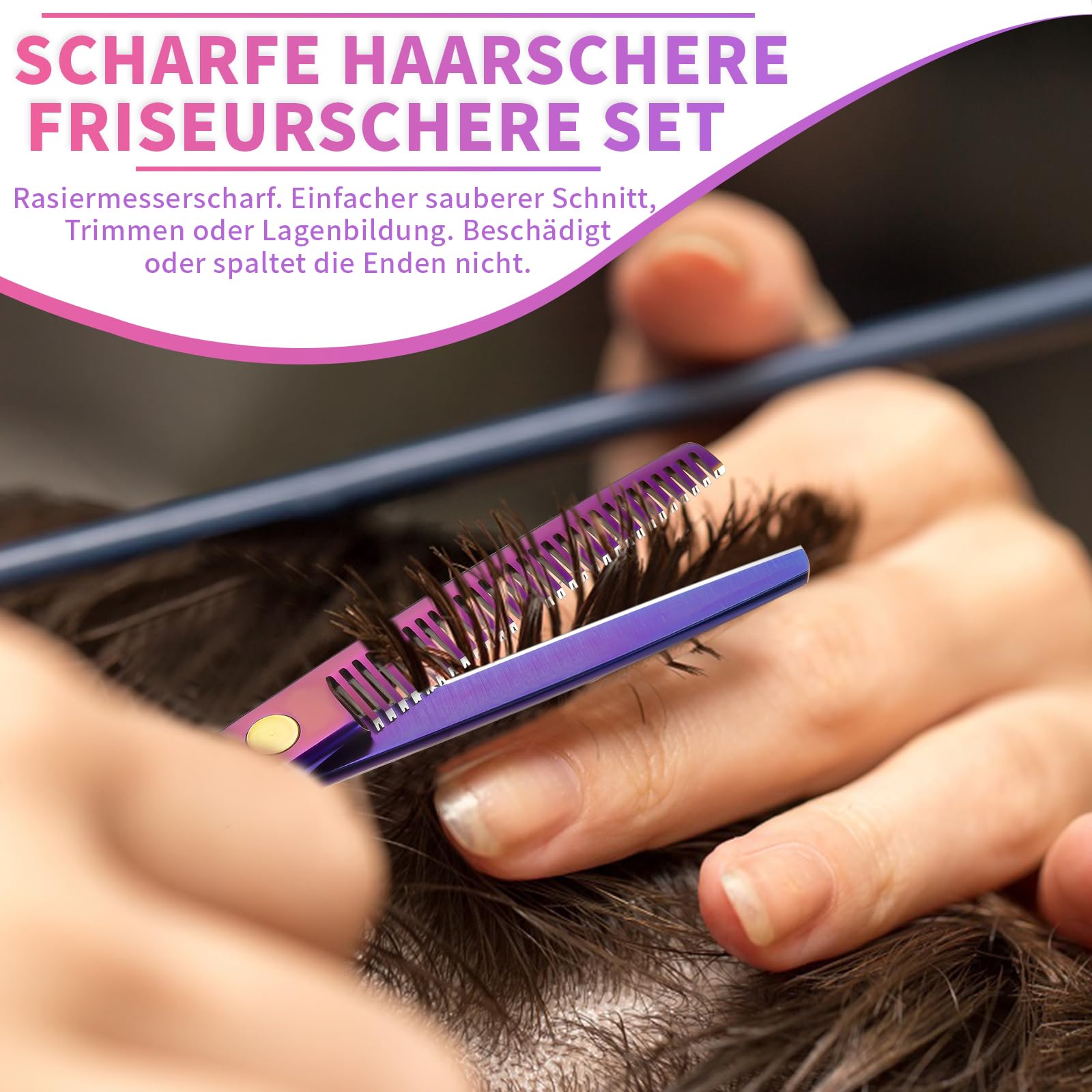 PURPLEBIRD Friseurscheren Profi, Haarschere Friseurschere Set aus Edelstahl Haarschneideschere und Effilierschere für Barbier/Friseur/Anfänger 10 Stück Roségold