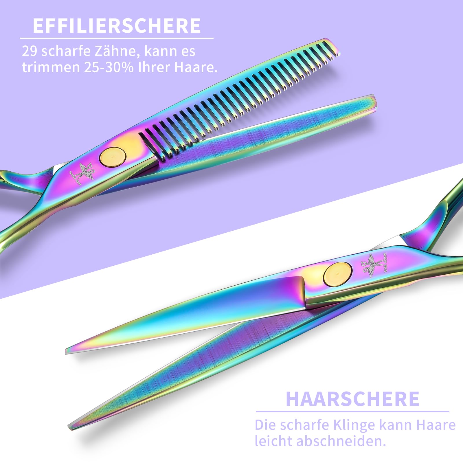 PURPLEBIRD Friseurscheren Profi, Haarschere Friseurschere Set aus Edelstahl Haarschneideschere und Effilierschere für Barbier/Friseur/Anfänger 10 Stück Roségold