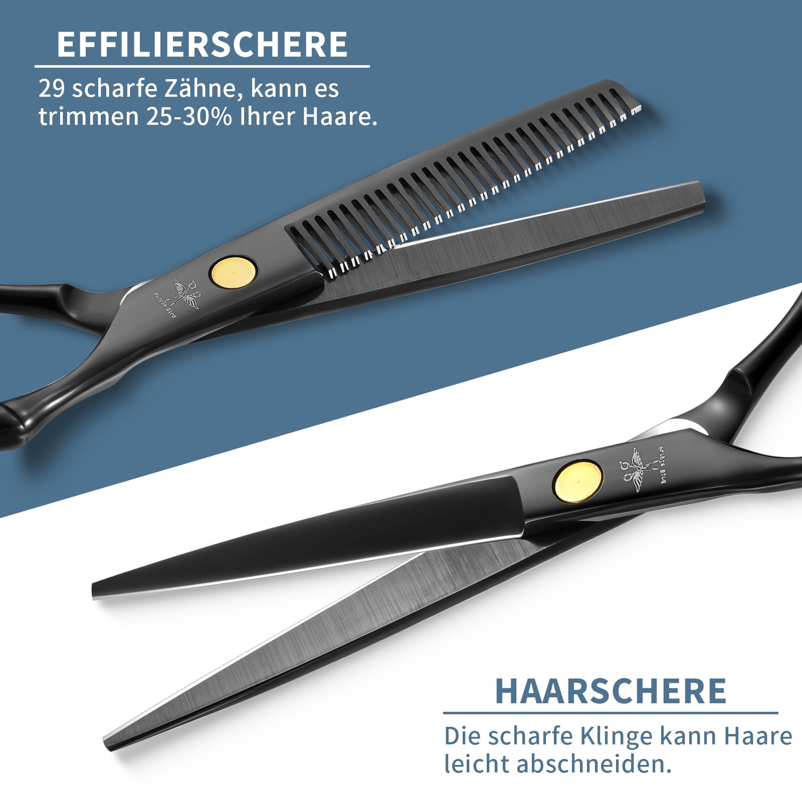 PURPLEBIRD Friseurscheren Profi, Haarschere Friseurschere Set aus Edelstahl Haarschneideschere und Effilierschere für Barbier/Friseur/Anfänger 10 Stück Roségold