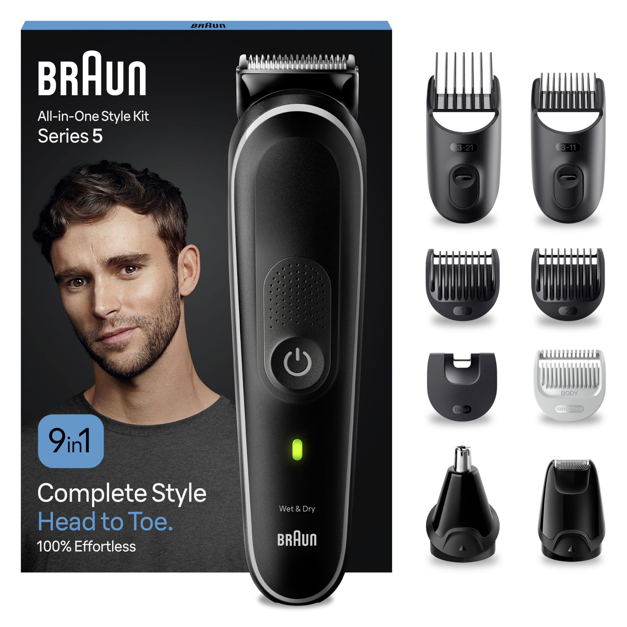 Braun Series 5 All-In-One Bartpflege Bodygroomer Set, 10-in-1 Barttrimmer / Bartschneider (versandfertiger Karton), Trimmer/Haarschneider Herren, Haarschneidemaschine, 100 Min Laufzeit, MGK5445