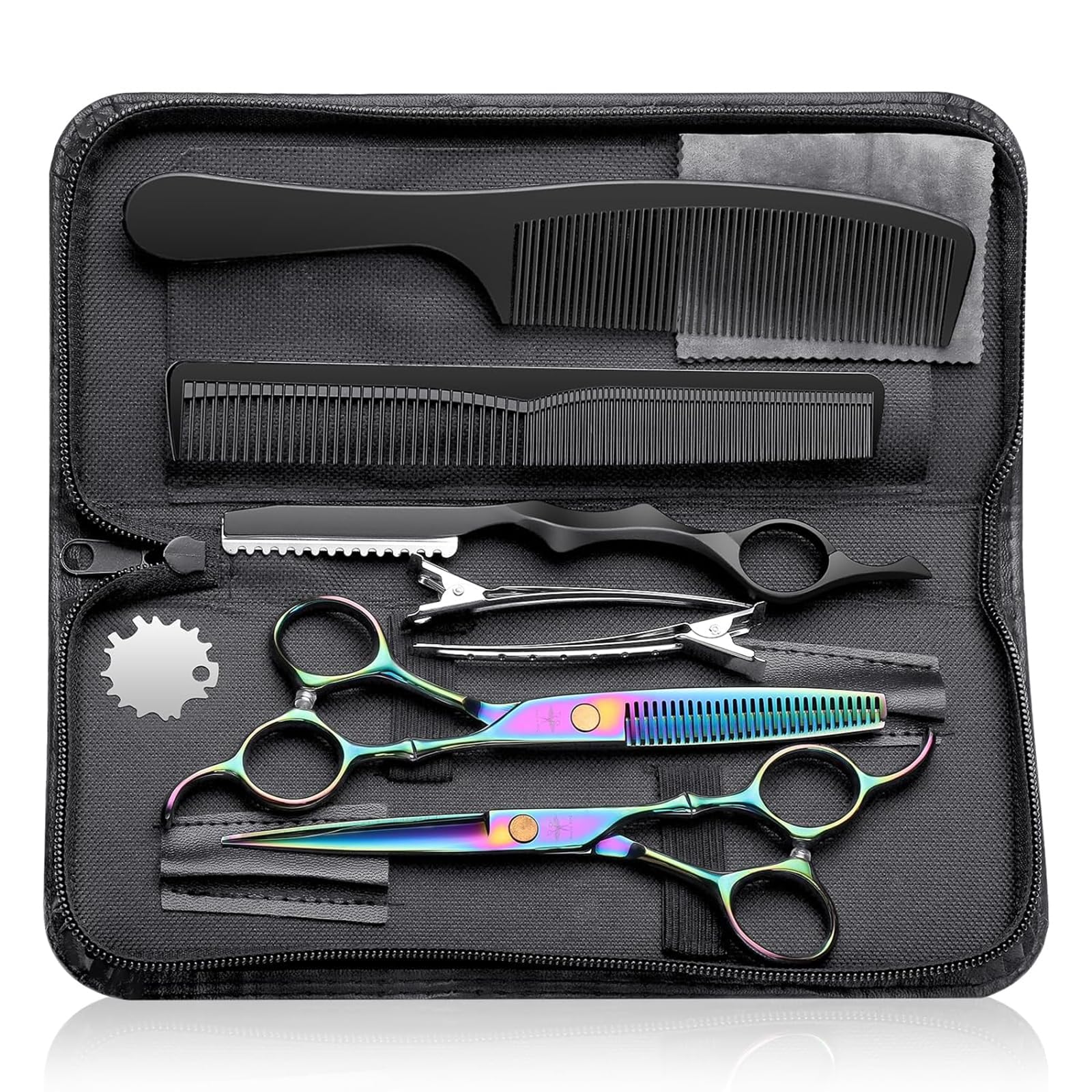 PURPLEBIRD Friseurscheren Profi, Haarschere Friseurschere Set aus Edelstahl Haarschneideschere und Effilierschere für Barbier/Friseur/Anfänger 10 Stück Roségold