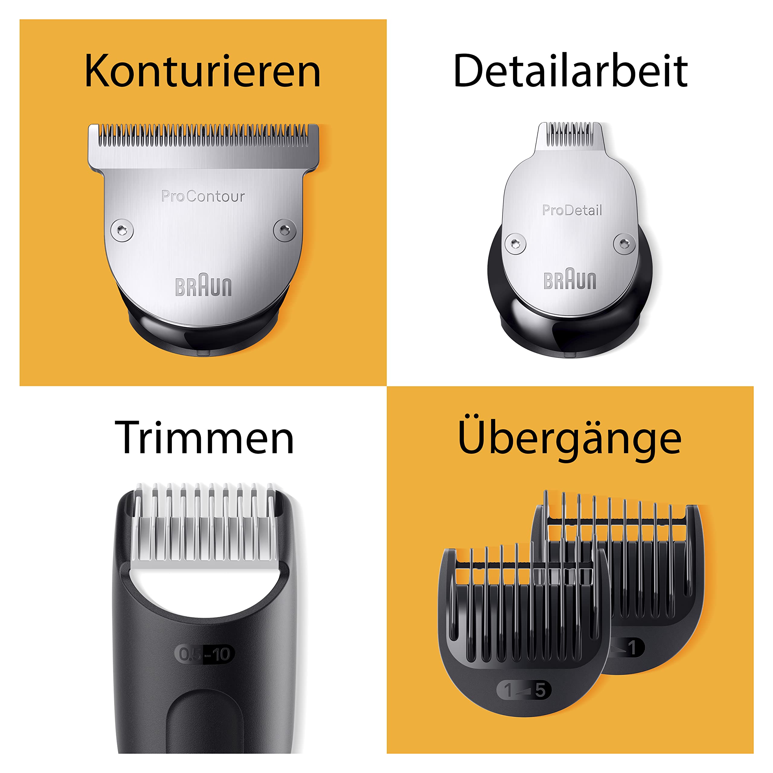 Braun Barttrimmer, Bartschneider/Trimmer/Haarschneider Herren, Haarschneidemaschine Profi, 40 Einstellungen, Ladestation, Reiseetui, Bartschablone, 180 Min. kabellose Laufzeit, BT9440