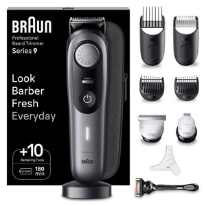 Braun Barttrimmer, Bartschneider/Trimmer/Haarschneider Herren, Haarschneidemaschine Profi, 40 Einstellungen, Ladestation, Reiseetui, Bartschablone, 180 Min. kabellose Laufzeit, BT9440